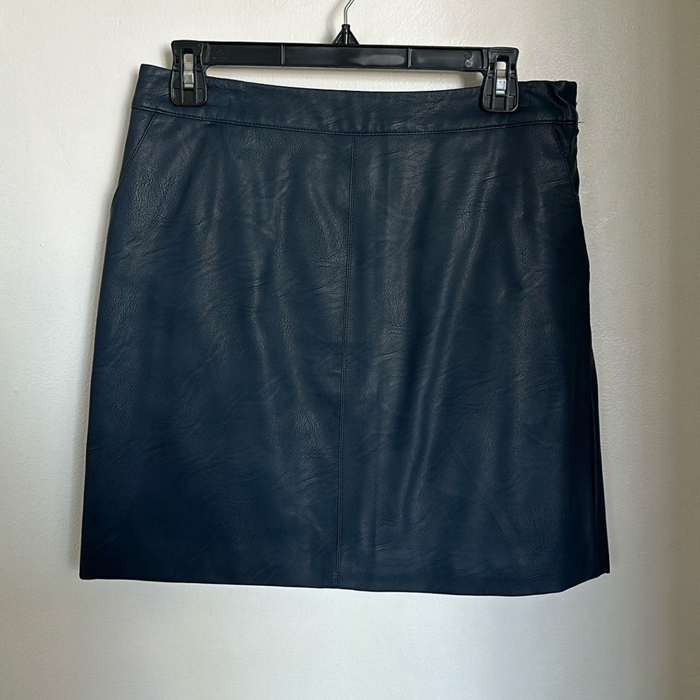 Topshop Navy Blue Leather Skirt